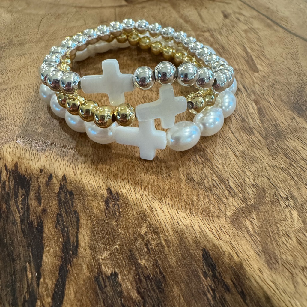 Beaded Cross Bracelet Stack 22$